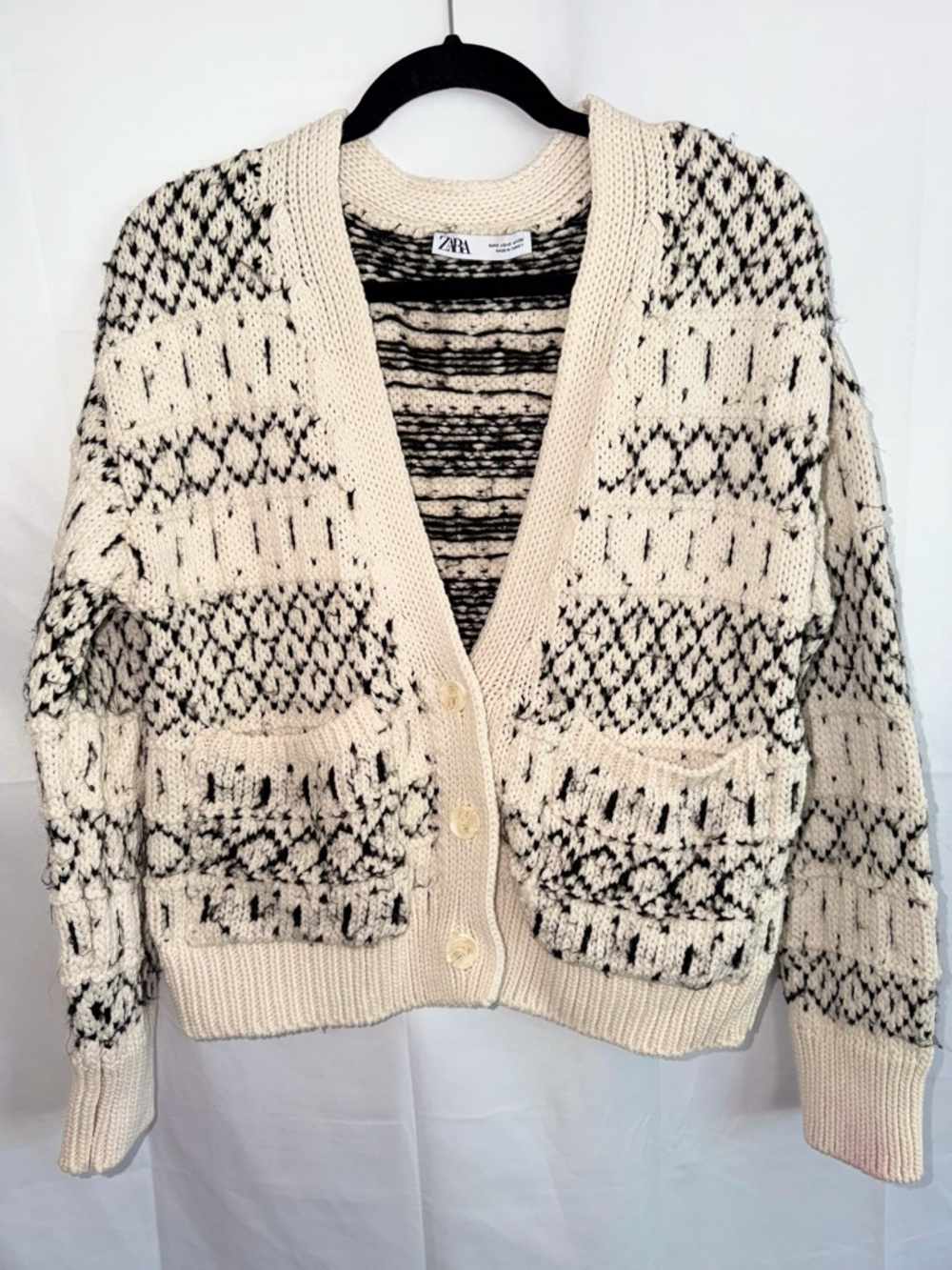 Zara Oversized Cardigan Cream and Black Patterned